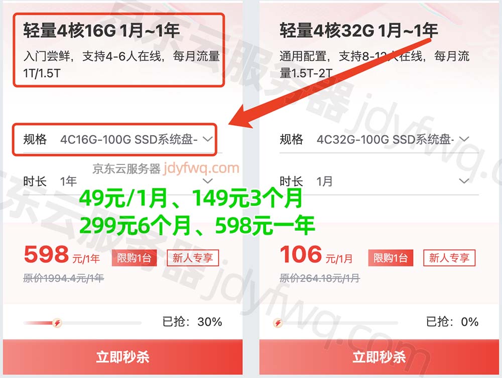 京东云4核16G服务器优惠价格