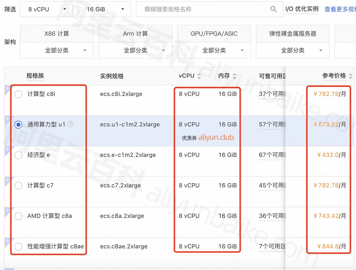 阿里云8核16G服务器配置大全